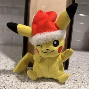 2017 TOMY Pokemon: PIKACHU with Santa Hat 9" Plush Stuffed Toy Christmas Holiday